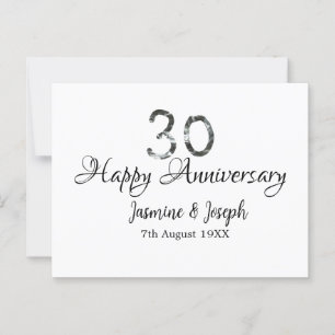 Silver Metallic 30th Happy anniversary add name Postcard