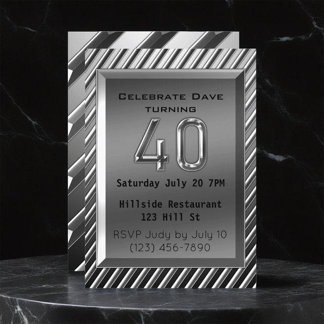 Silver Metallic 40th Birthday Invitation (Creator Uploaded)