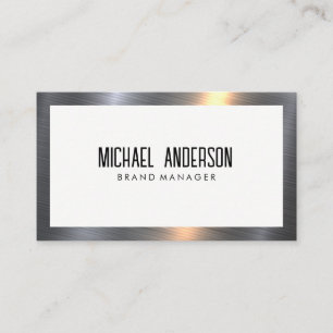 Silver Metallic Border White Background Business Card