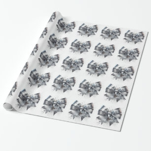 Silver Metallic Bow Faux Sparkles  Wrapping Paper