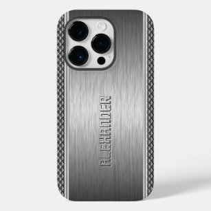 Silver Metallic Brushed Aluminium Geometric Accent Case-Mate iPhone 14 Pro Case