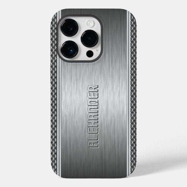 Silver Metallic Brushed Aluminium Geometric Accent Case-Mate iPhone Case (Back)