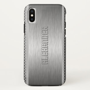 Silver Metallic Brushed Aluminium Geometric Accent iPhone X Case
