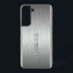 Silver Metallic Brushed Aluminium Geometric Accent Samsung Galaxy Case<br><div class="desc">Silver grey metallic background,  simple brushed aluminium look with silver grey geometric stripes pattern accents: custom and optional monogram.</div>