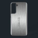 Silver Metallic Brushed Aluminium Geometric Accent Samsung Galaxy Case<br><div class="desc">Silver grey metallic background,  simple brushed aluminium look with silver grey geometric stripes pattern accents: custom and optional monogram.</div>