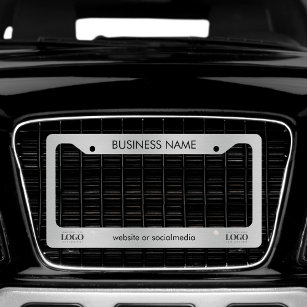 Silver Metallic Business Company Custom Logo Text Licence Plate Frame