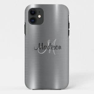 Silver Metallic Chic Elegant Monogram Personalise iPhone 11 Case