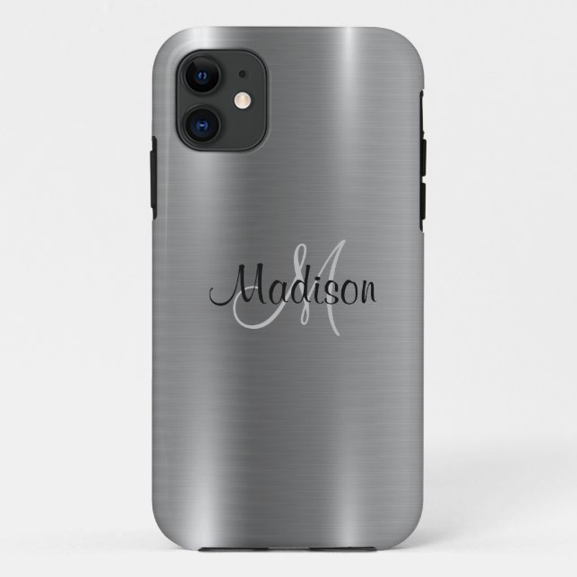 Silver Metallic Chic Elegant Monogram Personalise Case-Mate iPhone Case (Back)