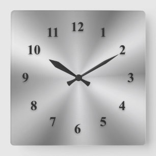 Silver Metallic Clock with Black Numbers