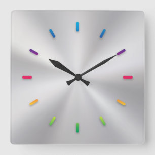 Silver Metallic Clock with Coloured Face Lines