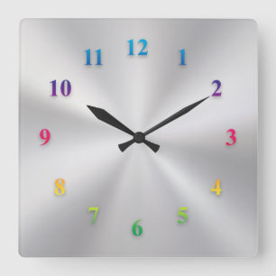Silver Metallic Clock with Coloured Numbers