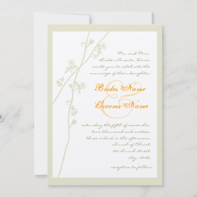 Silver Metallic & Coral Flower Wedding Invitation (Front)