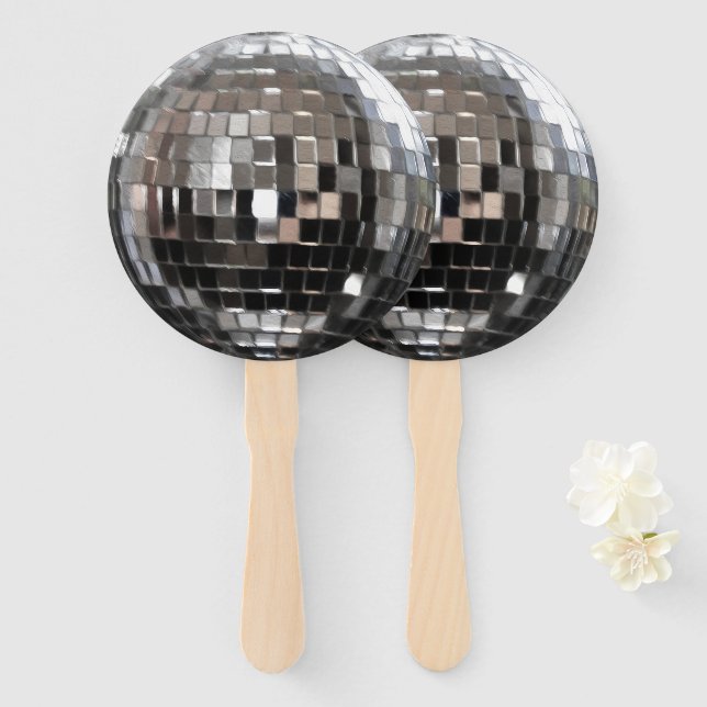Silver Metallic Disco Ball Hand Fan (Front and Back)