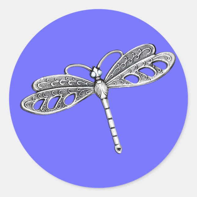 Silver Metallic Dragonfly Classic Round Sticker (Front)