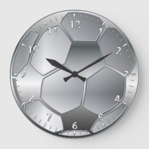 silver metallic effect Soccer ball Star Large Clock