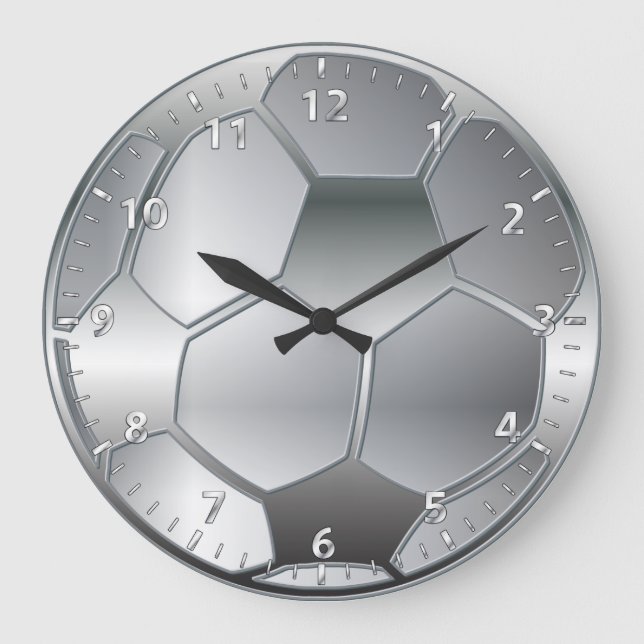silver metallic effect Soccer ball Star Large Clock (Front)