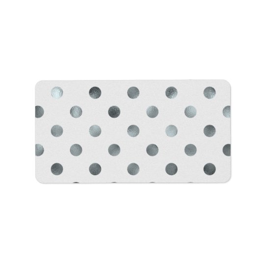 Silver Metallic Faux Foil Large Polka Dot Grey Address Label