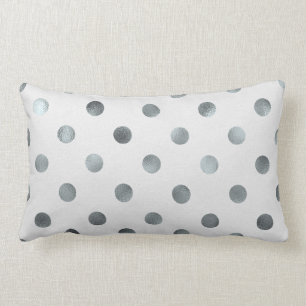 Silver Metallic Faux Foil Large Polka Dot Grey Lumbar Cushion