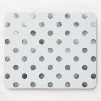 Silver Metallic Faux Foil Large Polka Dot Grey Mouse Pad