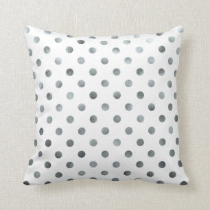 Silver Metallic Faux Foil Small Polka Dot White Cushion
