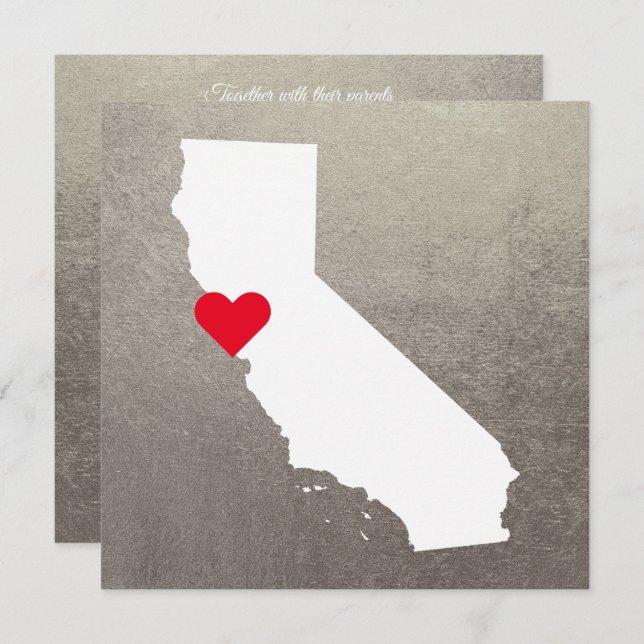 Silver Metallic Foil White California Wedding Invitation (Front/Back)