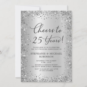Silver Metallic Glitter 25th Wedding Anniversary Invitation
