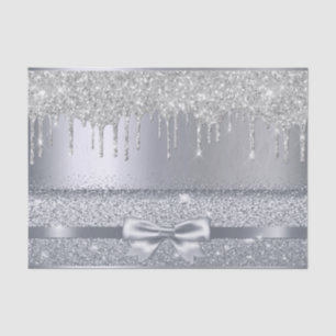 Silver metallic glitter drips elegant bow tissue paper