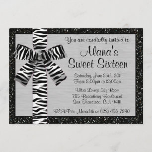 Silver Metallic Glitter Invite With Zebra Bow