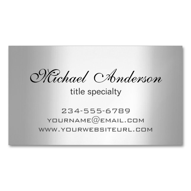 Silver Metallic Gradient - Stainless Steel Look Magnetic Business Card (Front)