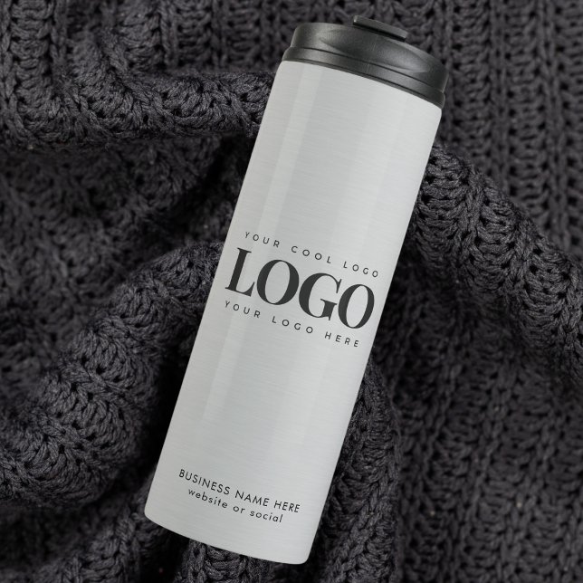 Silver Metallic Grey Custom Business Logo Text Thermal Tumbler (Creator Uploaded)