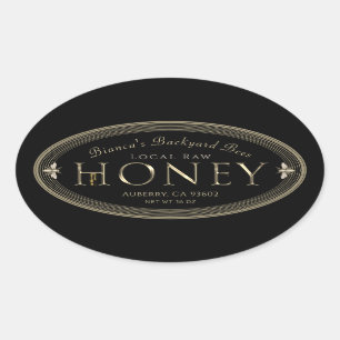  Silver Metallic Honey label with Bees Drips Black
