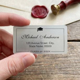 Silver Metallic Look Graduation Cap Grad Graduate Label