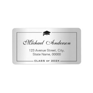 Silver Metallic Look Graduation Cap Grad Graduate Label
