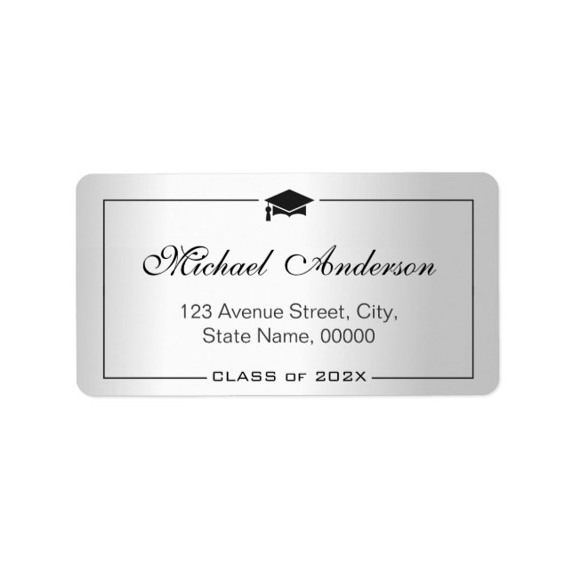Silver Metallic Look Graduation Cap Grad Graduate Label (Front)