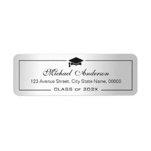 Silver Metallic Look Graduation Cap Grad Graduate Return Address Label