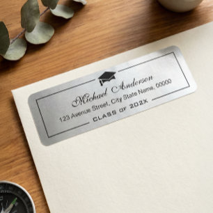 Silver Metallic Look Graduation Cap Grad Graduate Return Address Label