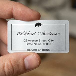 Silver Metallic Look Graduation Cap Graduate Label