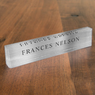 Silver Metallic Look Stylish Serif Nameplate