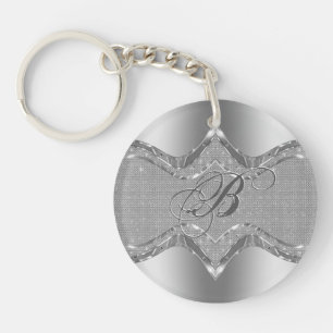 Silver Metallic Look With Diamonds Pattern 2 Key Ring
