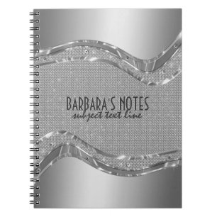 Silver Metallic Look With Diamonds Pattern 2a Notebook