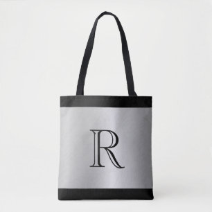 Silver Metallic Looking Background with Monogram Tote Bag