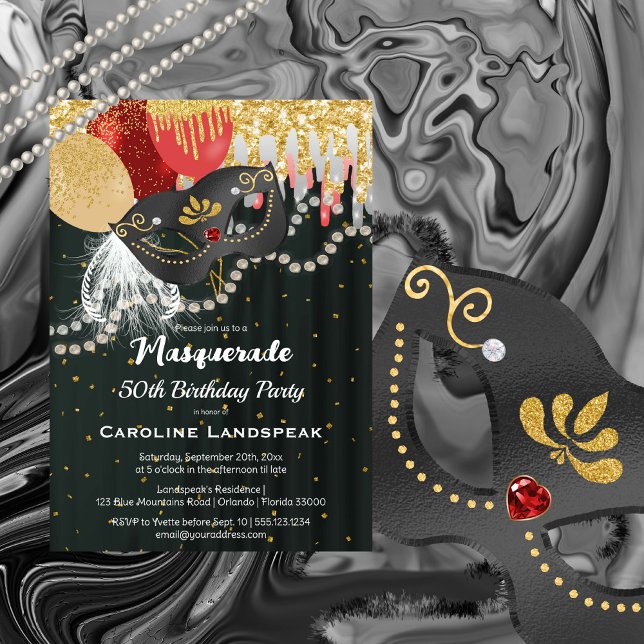 Silver Metallic Mask Masquerade 50th Birthday Invitation (Creator Uploaded)