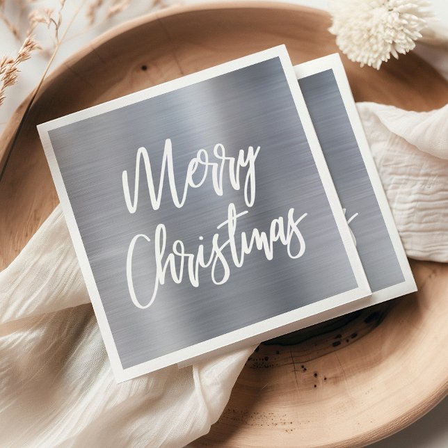 Silver Metallic Merry Christmas Calligraphy Napkin (Creator Uploaded)