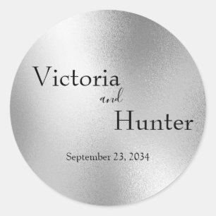 Silver Metallic Modern Elegant Wedding Classic Round Sticker
