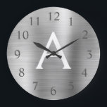 Silver Metallic Monogram Name & Initial Large Clock<br><div class="desc">Silver faux Metallic Monogram Name and Initial Serving Wall Clock. The Wall Clock makes the perfect gift for someone who loves silver stainless steel.</div>