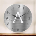 Silver Metallic Monogram Name & Initial Large Clock<br><div class="desc">Silver faux Metallic Monogram Name and Initial Serving Wall Clock. The Wall Clock makes the perfect gift for someone who loves silver stainless steel.</div>