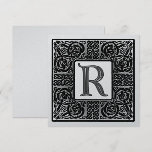 Silver Metallic R Monogram Invitation