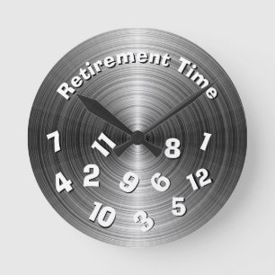 Silver Metallic Retirement Time Round Clock