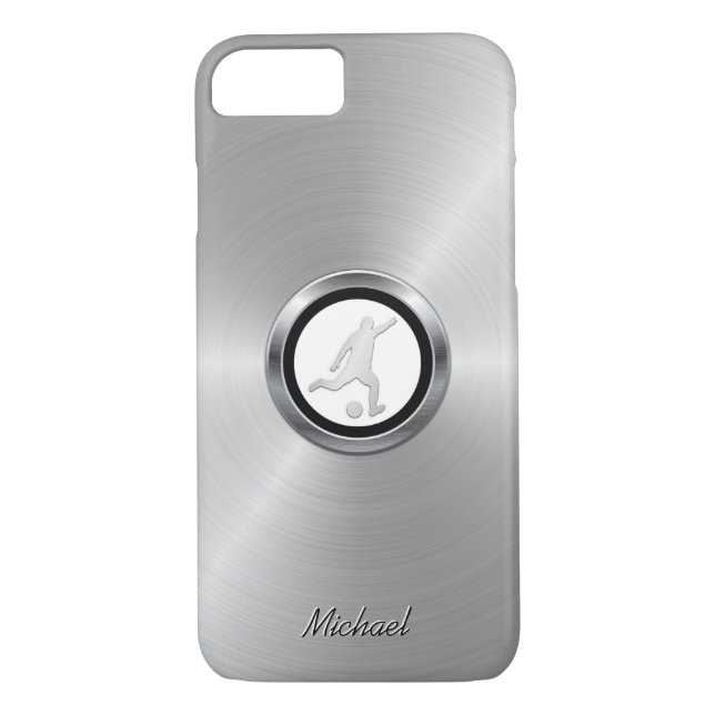 Silver Metallic Soccer Player with Your Monogram Case-Mate iPhone Case (Back)