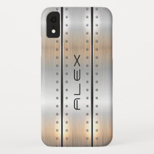 Silver metallic texture geometric masculine design iPhone XR case